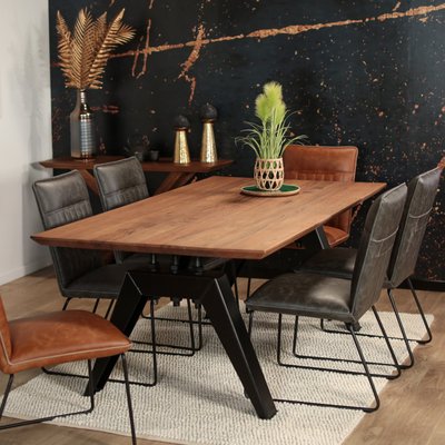 Table à manger moderne chêne brun et métal extensible PALERME PIER IMPORT