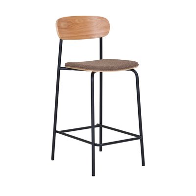 Lot de 2 tabourets de bar en bois, tissu et métal H66cm- ESTEPONA HOUSE NORDIC