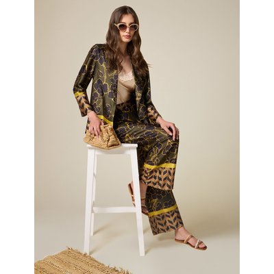 Pantalon large en satin de viscose fluide à motifs OLTRE