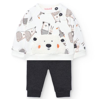 Ensemble bèbè tricot blanc et gris foncè BOBOLI