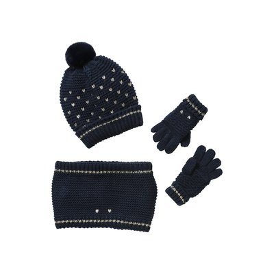 Ensemble bonnet + snood + gants coeurs VERTBAUDET