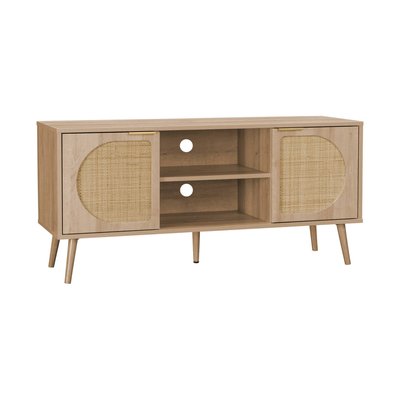 Meuble TV décor bois et cannage arrondi 2 portes 120cm EVA SWEEEK