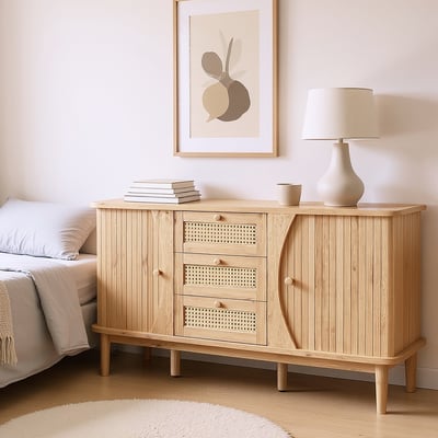 Armoire de rangement avec 2 portes 4 couches et 3 tiroirs ovale style scandinave, KIMIA Armoire MEUBLES COSY