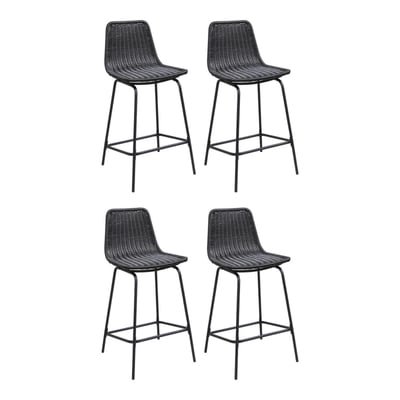 Lot de tabourets d'ilot et bar en métal et assise en rotin 65cm BALI|Lot de 4 | Lot de 4 MOB IN