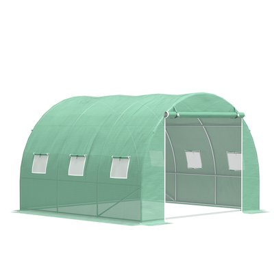 Serre tunnel 9 m² dim. 3 x 3 x 2 m - porte, 6 fenêtres - acier galvanisé PE vert OUTSUNNY