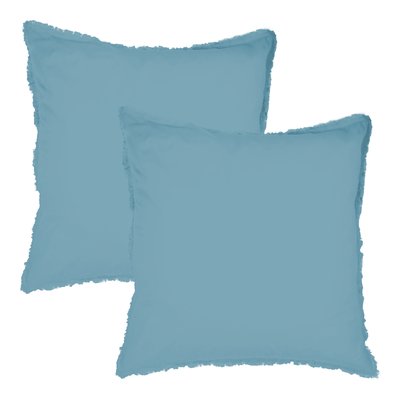 Set de 2 taies d’oreiller unies à franges, COTON LAVÉ MATT ET ROSE