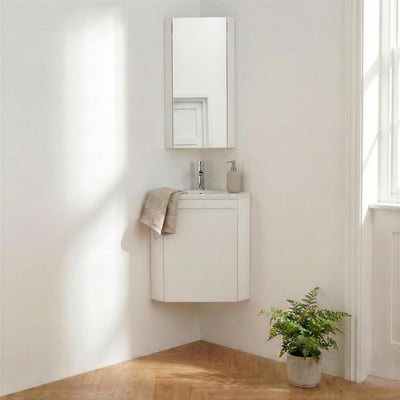Ensemble lave-mains d'angle suspendu, vasque, robinet et armoire LISA MOB IN