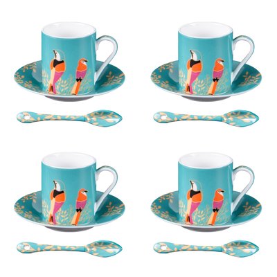 Coffret de 4 tasses à café   10 cl, sous tasses et cuillères-PARAISO TABLE PASSION