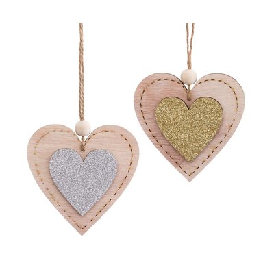 Set de 2 décorations de Noël en bois Coeurs - 10x10cm WADIGA