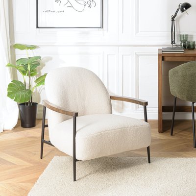 Fauteuil tissu bouclette blanc écru TIM PIER IMPORT