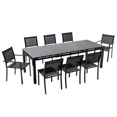 Salon de jardin table extensible en aluminium et 8 chaises, GALILEE OVIALA