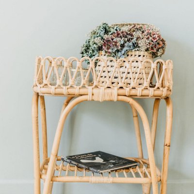 Chevet /table d'appoint en rotin naturel et plateau fantaisie - JUNE SAUDARA COLLECTIONS