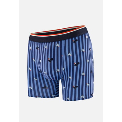 Boxer long à motif rayure coq bleu acier en coton Michel LE SLIP FRANCAIS