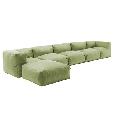 Canapé d'angle fixe modulable avec 3 chauffeuses, 2 angles et 1 pouf, MIXI OVIALA