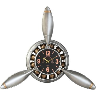 Horloge murale avion style vintage métal  et doré RECOLLECTION
