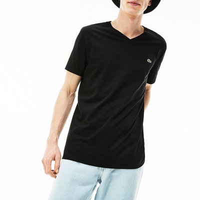 T-shirt scollo a V in jersey di cotone LACOSTE