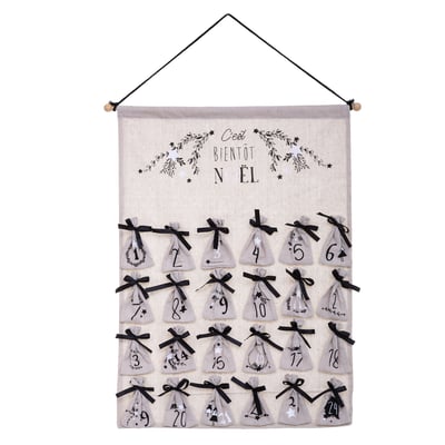 Calendrier Avent Pochon x 24 Beige / noir FEERIE CHRISTMAS