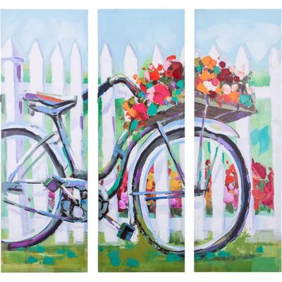 tableau vélo peint à la main sur toile colorée décorative RECOLLECTION