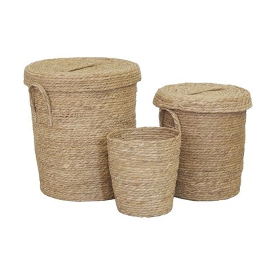 Lot 2 coffres + 1 poubelle en jonc naturel AUBRY GASPARD
