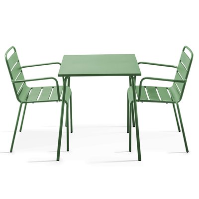 Salon de jardin table bistrot et 2 fauteuils en métal, PALAVAS OVIALA