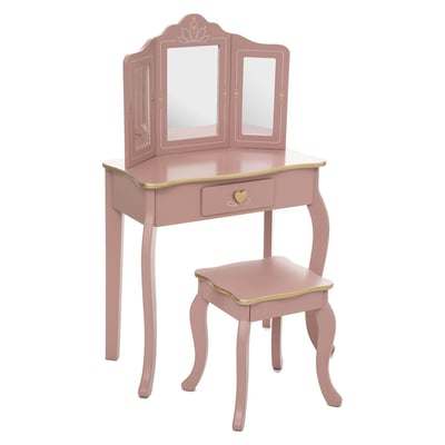 Coiffeuse Et Tabouret Enfant Atmosphera - En Hévéa Et Verre, Design Moderne