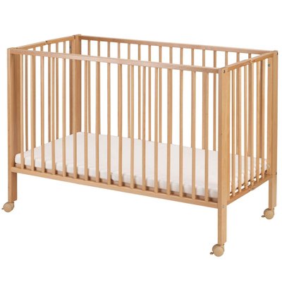 Lit pour enfant à barreaux pliable 60x120 cm avec matelas, Bois naturel TISSI