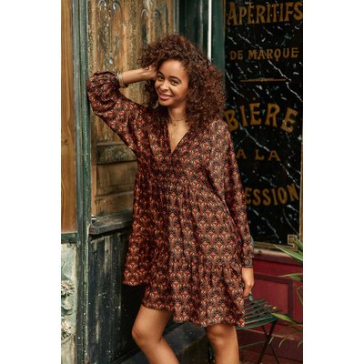 Robe courte evasée imprimé graphique RIHEM LA PETITE ETOILE
