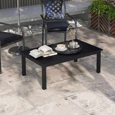Table basse rectangulaire de jardin plateau à lattes alu OUTSUNNY