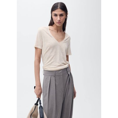 T-shirt lin col V MANGO