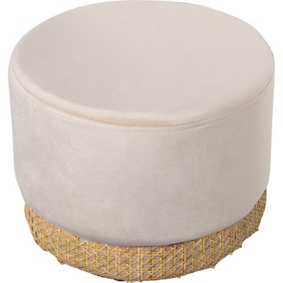Pouf en velours, base bois tressée RECOLLECTION