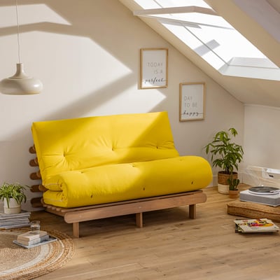 Ensemble matelas futon en coton et structure en bois massif taupe TERRE DE NUIT