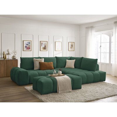 Canapé d'angle convertible 4 places en tissu texturé avec pouf, EVEREST BOBOCHIC
