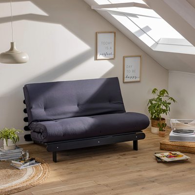 Ensemble matelas futon en coton et structure en bois massif noir TERRE DE NUIT
