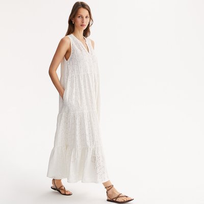Robe évasée brodée, longue, sans manches ANNE WEYBURN