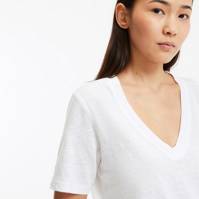 Tee shirt en lin col v manches courtes LA REDOUTE COLLECTIONS