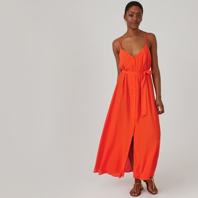 Buttoned Strappy Dress with Tie-Waist LA REDOUTE COLLECTIONS
