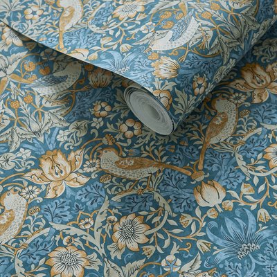 Strawberry Thief Denim/Spice Wallpaper WILLIAM MORRIS BY CLARKE & CLARKE