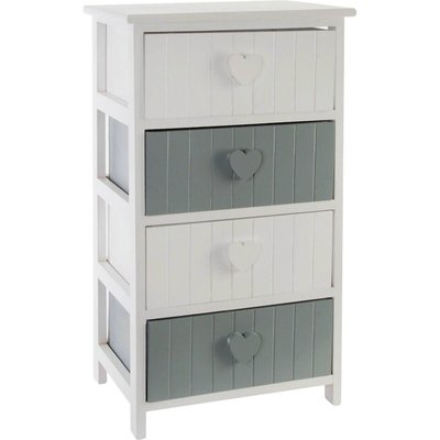 Commode blanche et grise trois tiroirs motif cœur bicolore RECOLLECTION
