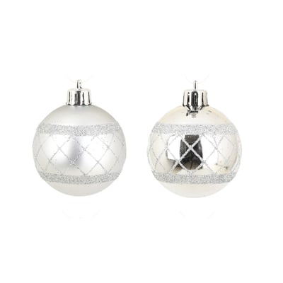 Set de 8 Boules de Noël Décor Carreaux Argent EDEN