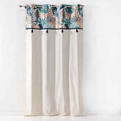 Rideau à œillets  Uni Top Métallisé Pompons Alianor Naturel Coton DECORATIE