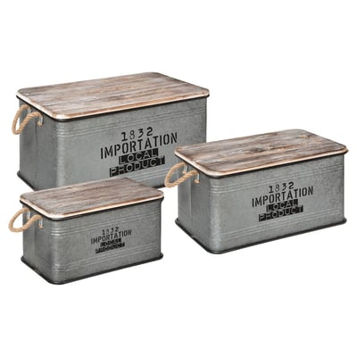 Set de 3 malles de rangement métal et bois LEONIE ATMOSPHERA