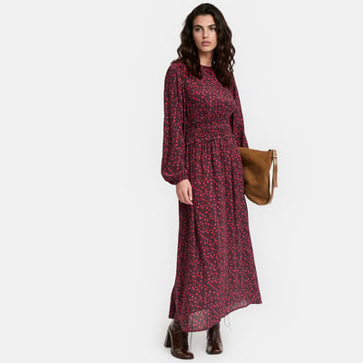 Robe midi imprimé floral à taille smockée LA REDOUTE COLLECTIONS