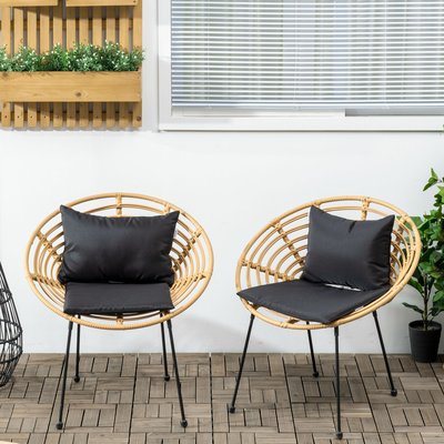 Lot de 2 chaises de jardin style colonial avec coussins aspect rotin OUTSUNNY