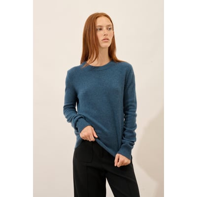 Pull Col Rond 4 Fils Vert Canard Chiné Lexini JUST CASHMERE