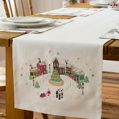 Christmas Town Cotton Dining Table Runner CATHERINE LANSFIELD