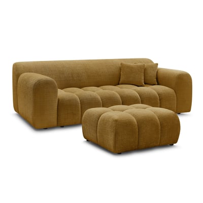 Canapé droit fixe 3 places en tissu texturé avec pouf, MELISSE BOBOCHIC
