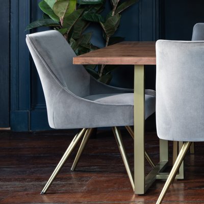 Chaise de salle à manger en velours gris moderne pied métal style contemporain HOBART (lot de 2) PIER IMPORT