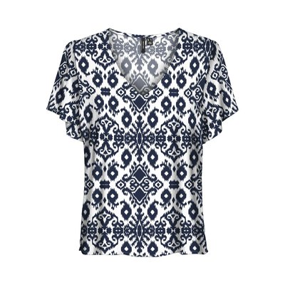 Blouse col V imprimé, manches courtes, VERO MODA