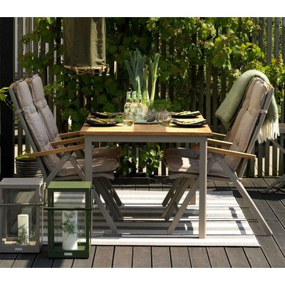 Table de jardin extensible en aluminium gris sable et teck 194/252 cm OSLO PIER IMPORT