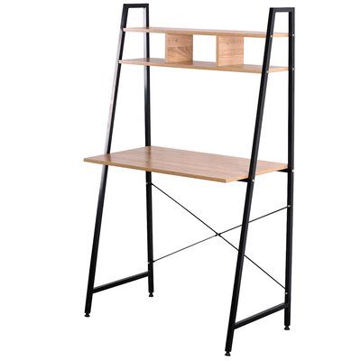Bureau bois et métal noir avec étagère 84x44x142cm WADIGA